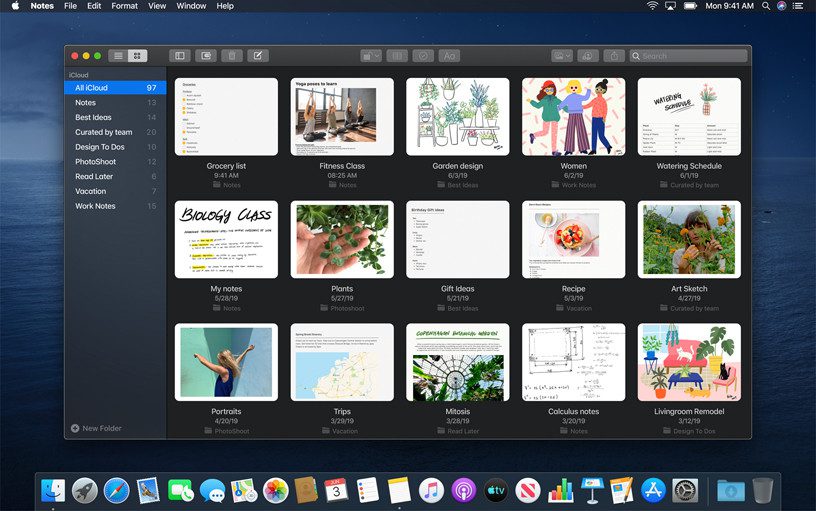 macos catalina notas y fotos