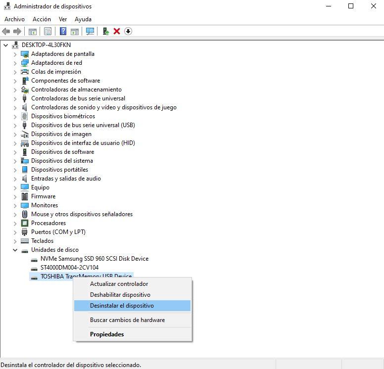 desinstalar driver sd o pendrive