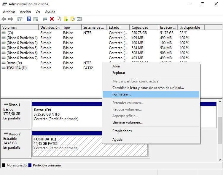 formatear sd o pendrive