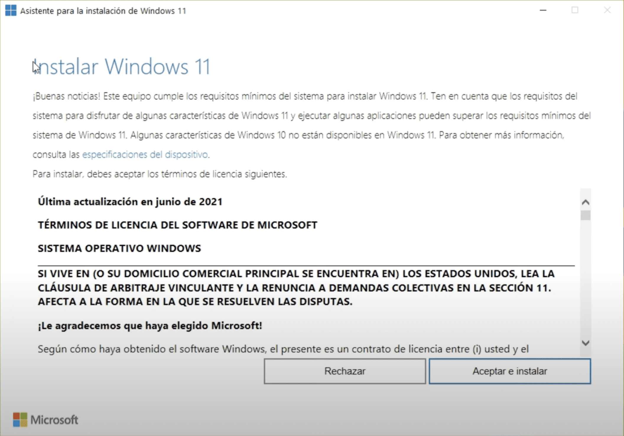 asistente para instalación de windows 11