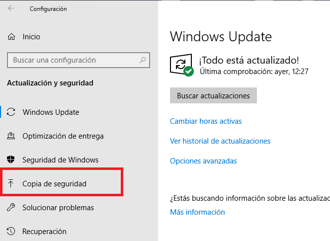 copias de seguridad windows 10