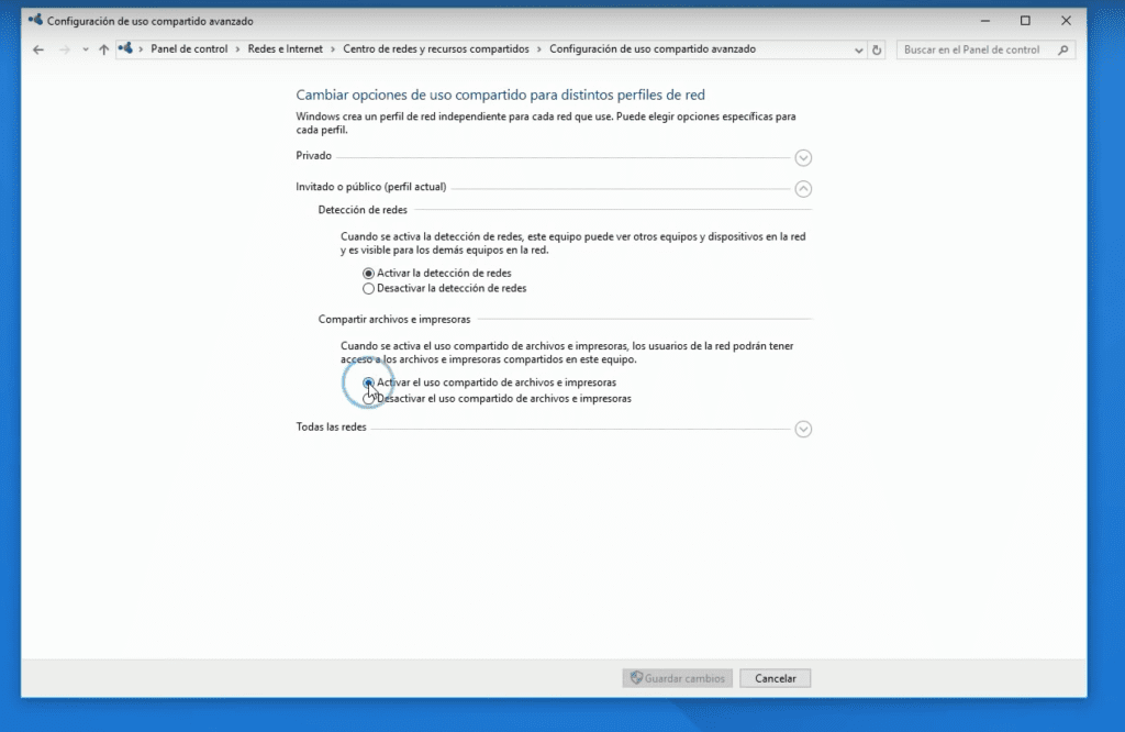 activar detección de redes
