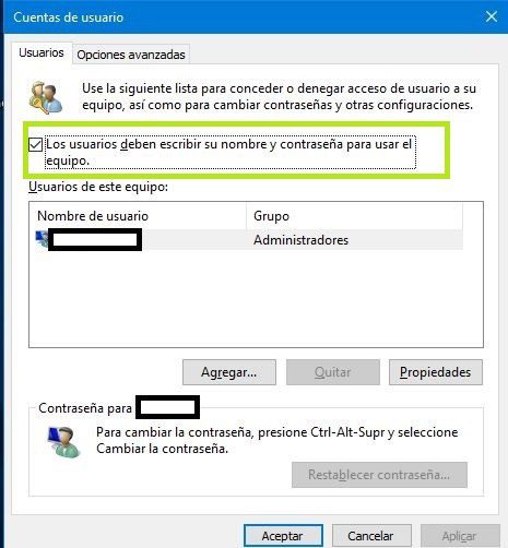 quitar contraseña windows 10