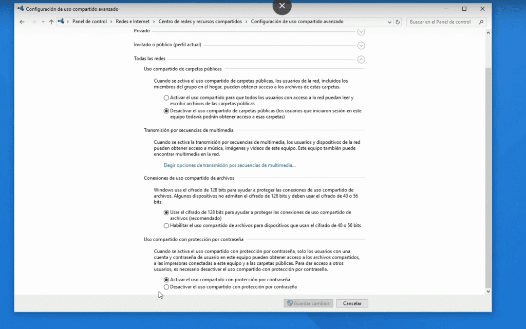 configuración de uso compartido