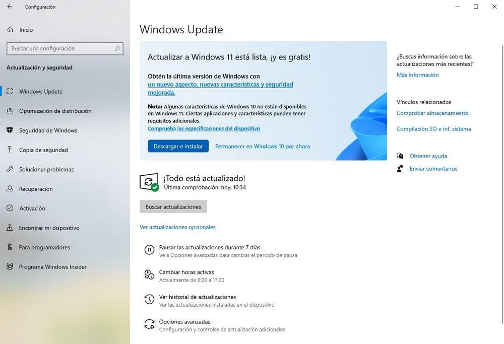 Ventana windows update para actualizar a Windows 11