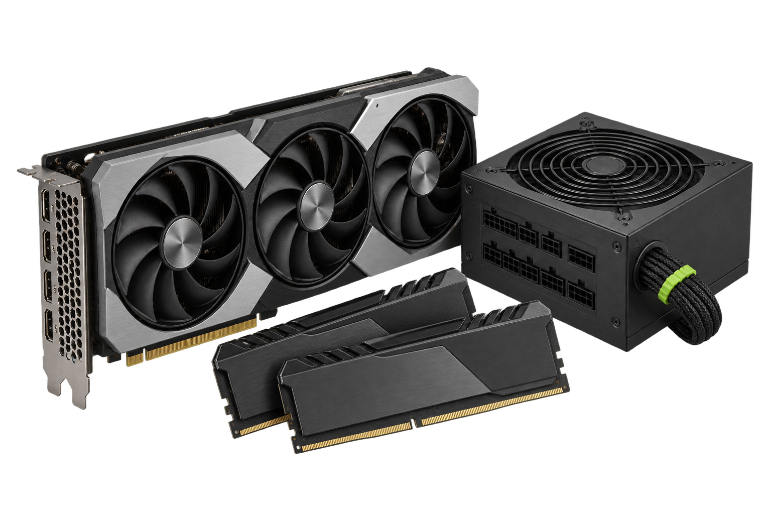 Tarjeta gráfica, memoria RAM y fuente de alimentación modular.