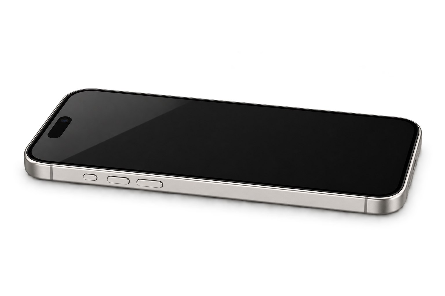 iPhone de acabado plateado con la pantalla apagada.